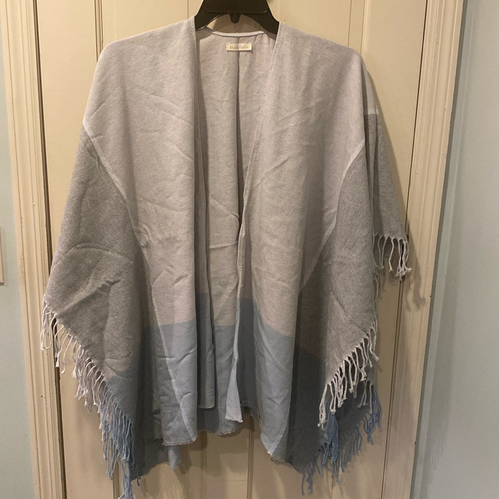 Eileen Fischer organic cotton serape wrap shawl scarf 🩶🩵🤍